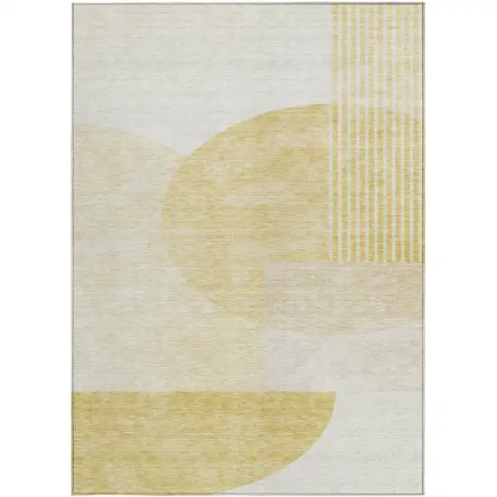 Gold Wheat And Ivory Geometric Washable Indoor Outdoor Area Rug Photo 7