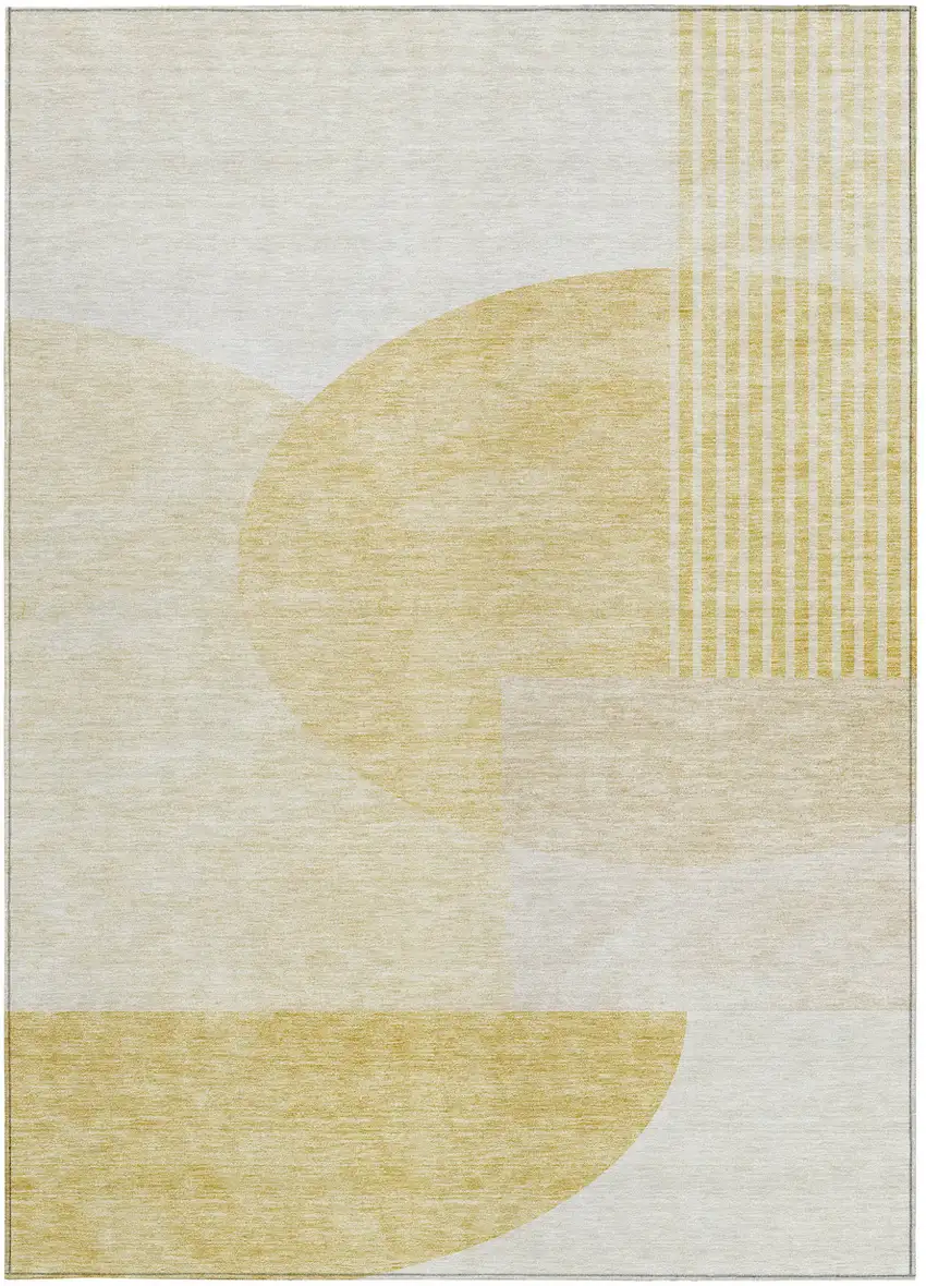 Gold Wheat And Ivory Geometric Washable Indoor Outdoor Area Rug Photo 7