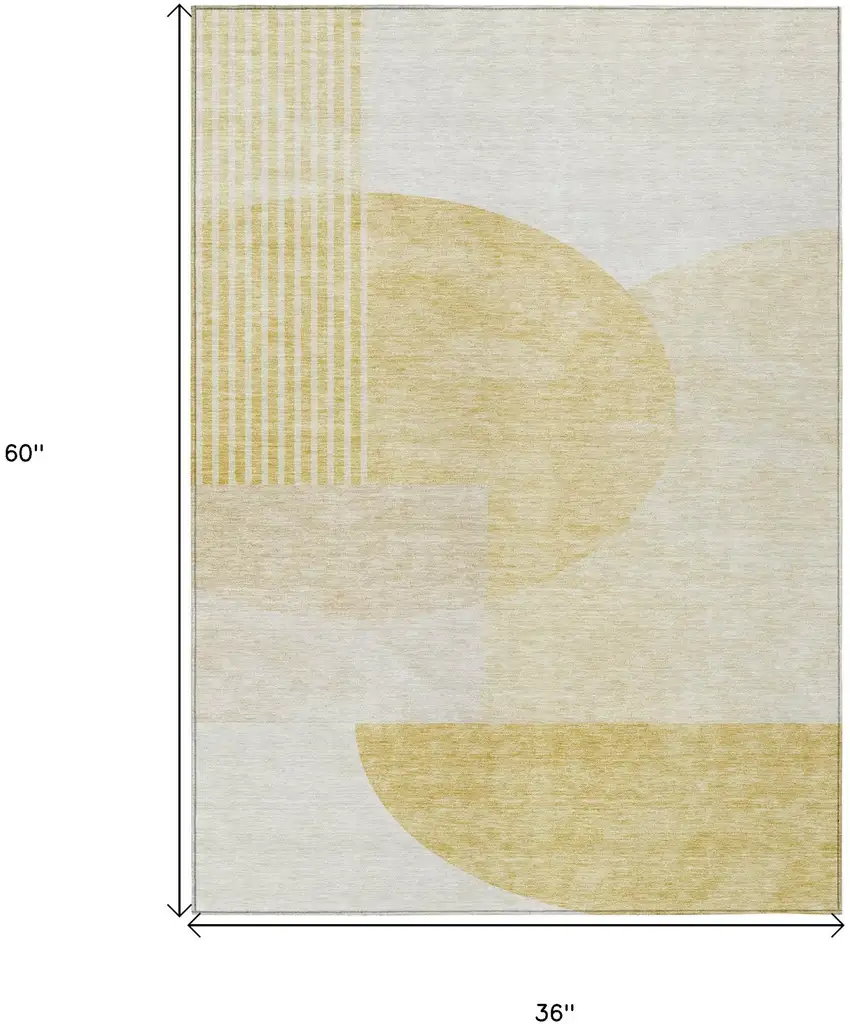 Gold Wheat And Ivory Geometric Washable Indoor Outdoor Area Rug Photo 3