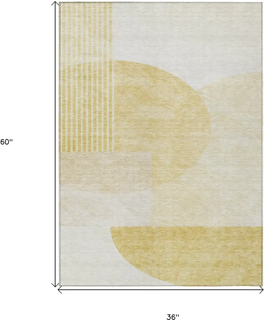 Gold Wheat And Ivory Geometric Washable Indoor Outdoor Area Rug Photo 3