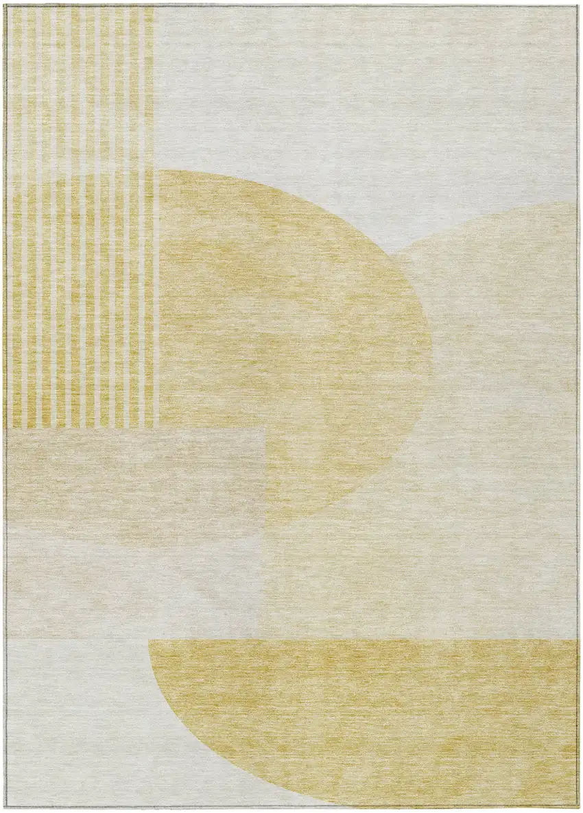 Gold Wheat And Ivory Geometric Washable Indoor Outdoor Area Rug Photo 2