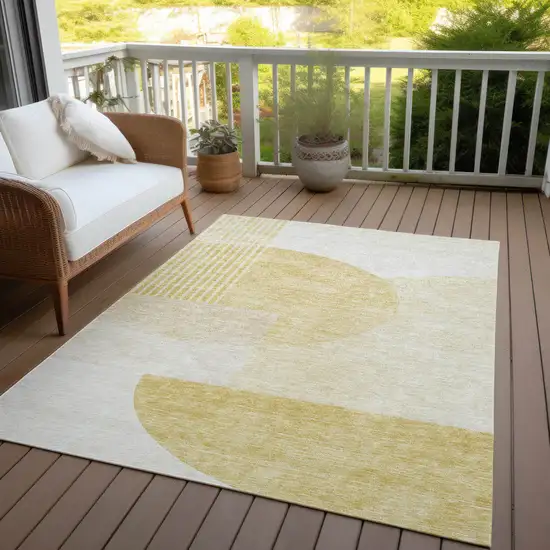 Gold Wheat And Ivory Geometric Washable Indoor Outdoor Area Rug Photo 8
