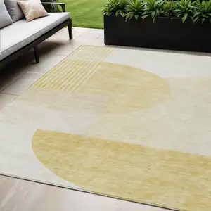 Photo of Gold Wheat And Ivory Geometric Washable Indoor Outdoor Area Rug