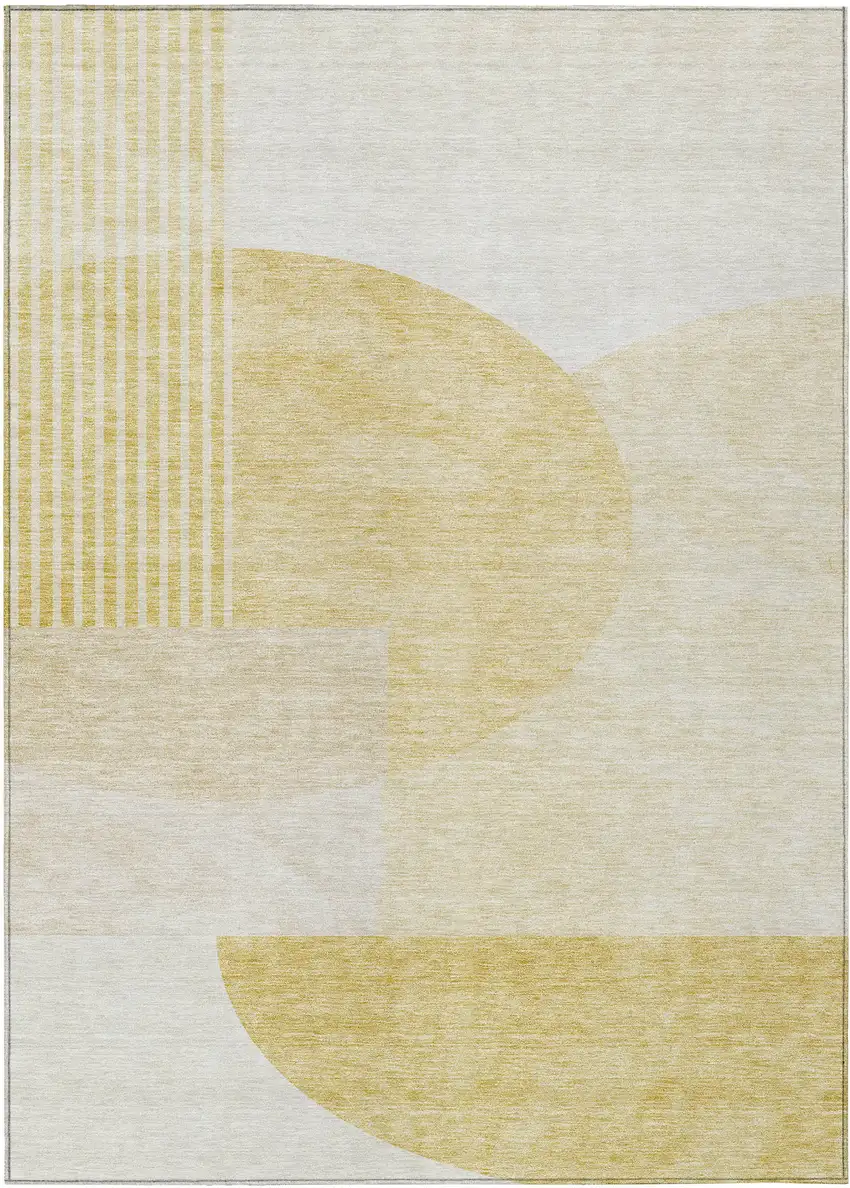 Gold Wheat And Ivory Geometric Washable Indoor Outdoor Area Rug Photo 1
