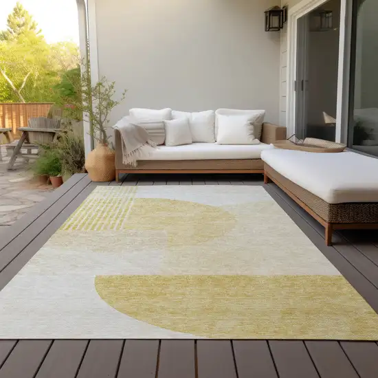 Gold Wheat And Ivory Geometric Washable Indoor Outdoor Area Rug Photo 9