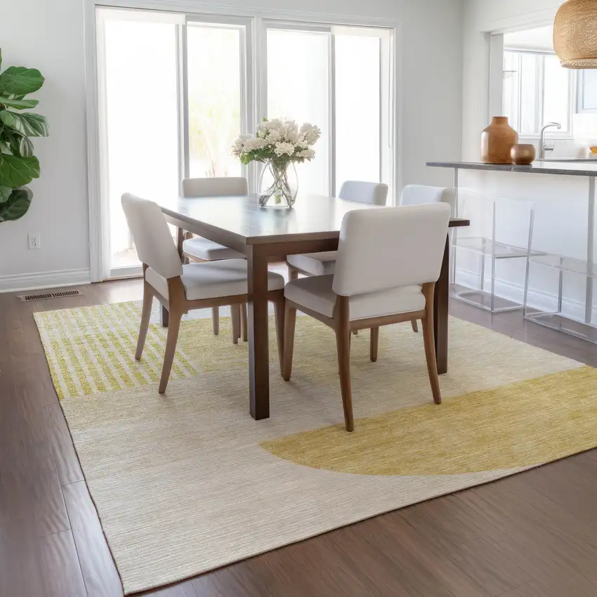 Gold Wheat And Ivory Geometric Washable Indoor Outdoor Area Rug Photo 7