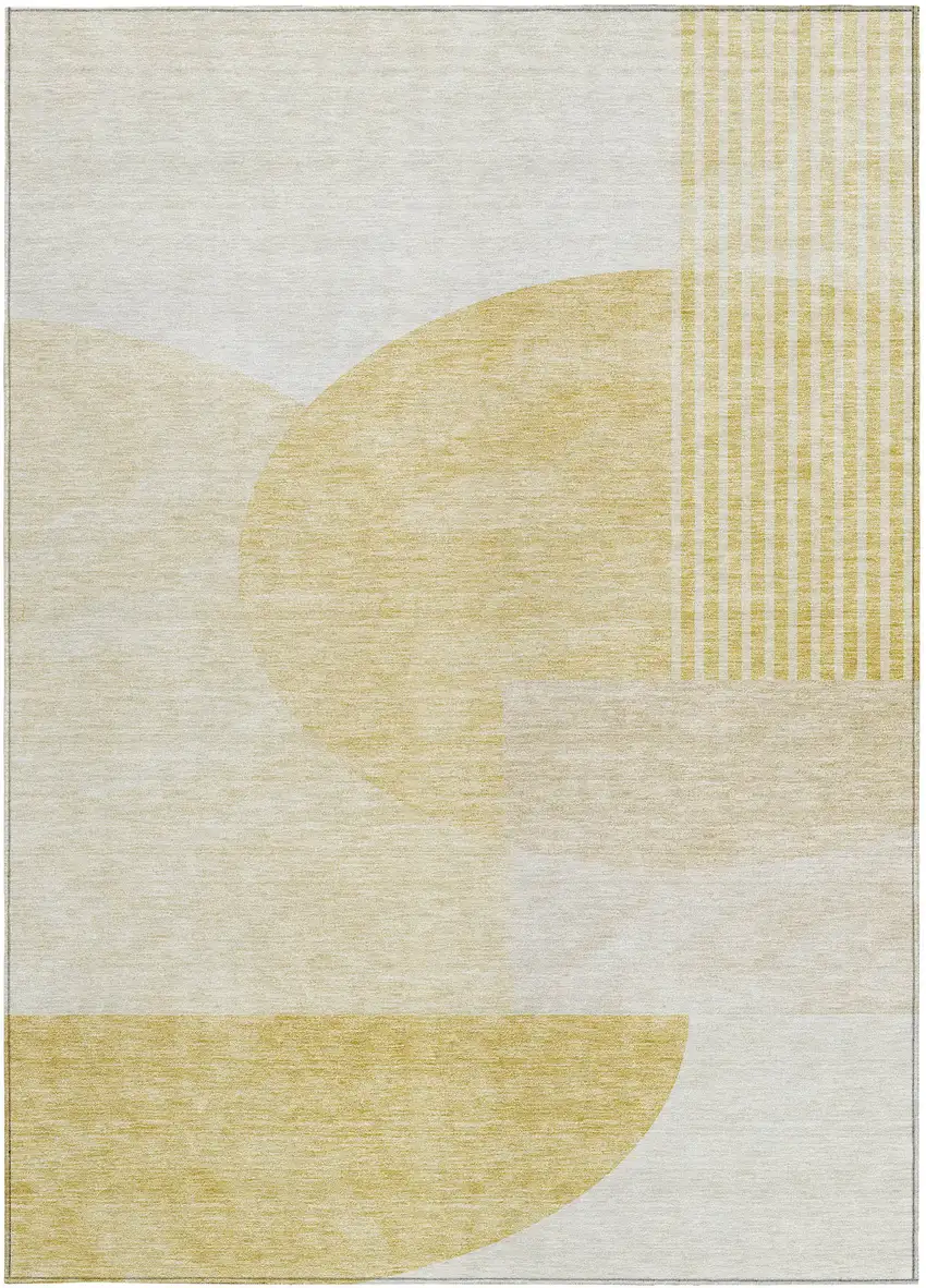 Gold Wheat And Ivory Geometric Washable Indoor Outdoor Area Rug Photo 7