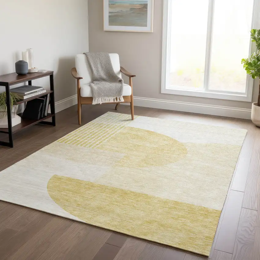Gold Wheat And Ivory Geometric Washable Indoor Outdoor Area Rug Photo 9