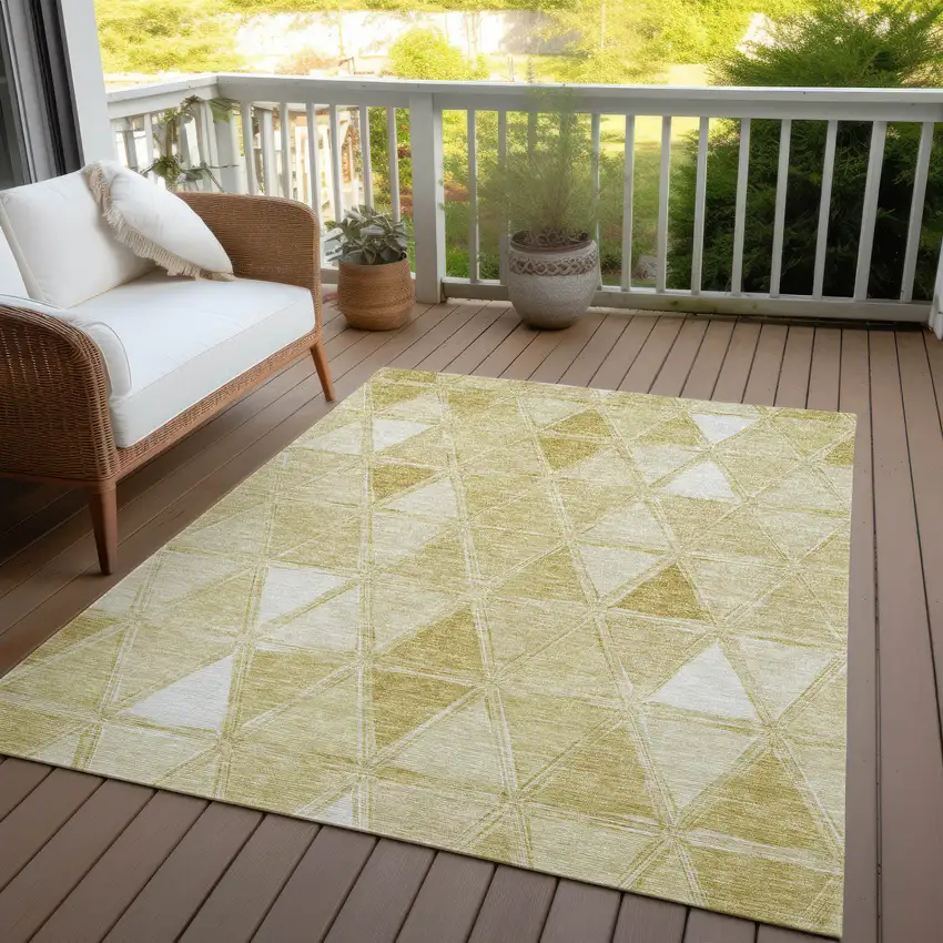 Gold Wheat And Ivory Geometric Washable Indoor Outdoor Area Rug Photo 8