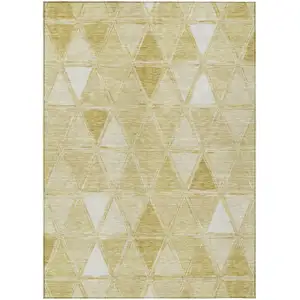 Photo of Gold Wheat And Ivory Geometric Washable Indoor Outdoor Area Rug