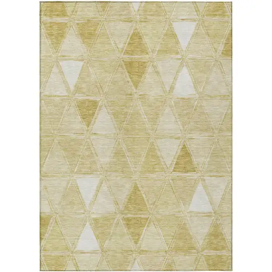 Gold Wheat And Ivory Geometric Washable Indoor Outdoor Area Rug Photo 1