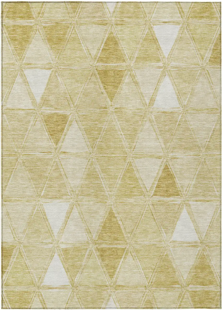Gold Wheat And Ivory Geometric Washable Indoor Outdoor Area Rug Photo 1