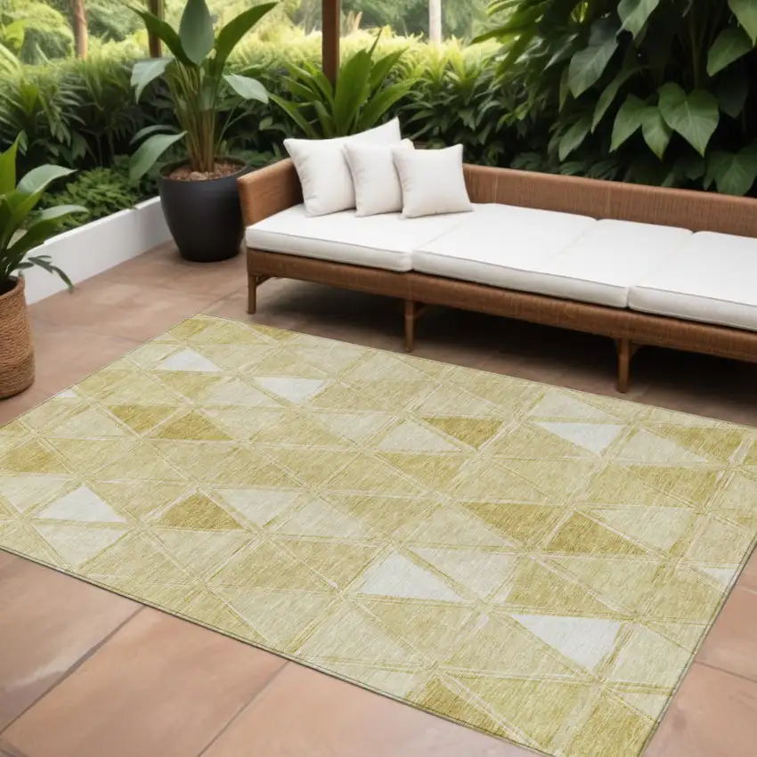 Gold Wheat And Ivory Geometric Washable Indoor Outdoor Area Rug Photo 1