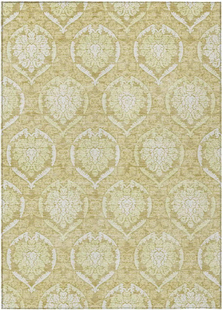 Gold Wheat And Ivory Medallion Washable Indoor Outdoor Area Rug Photo 2