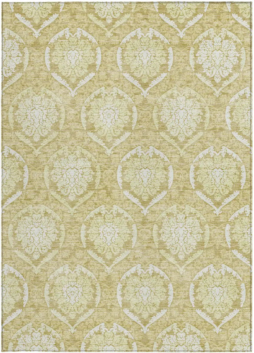Gold Wheat And Ivory Medallion Washable Indoor Outdoor Area Rug Photo 6