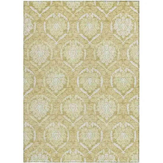 Gold Wheat And Ivory Medallion Washable Indoor Outdoor Area Rug Photo 6