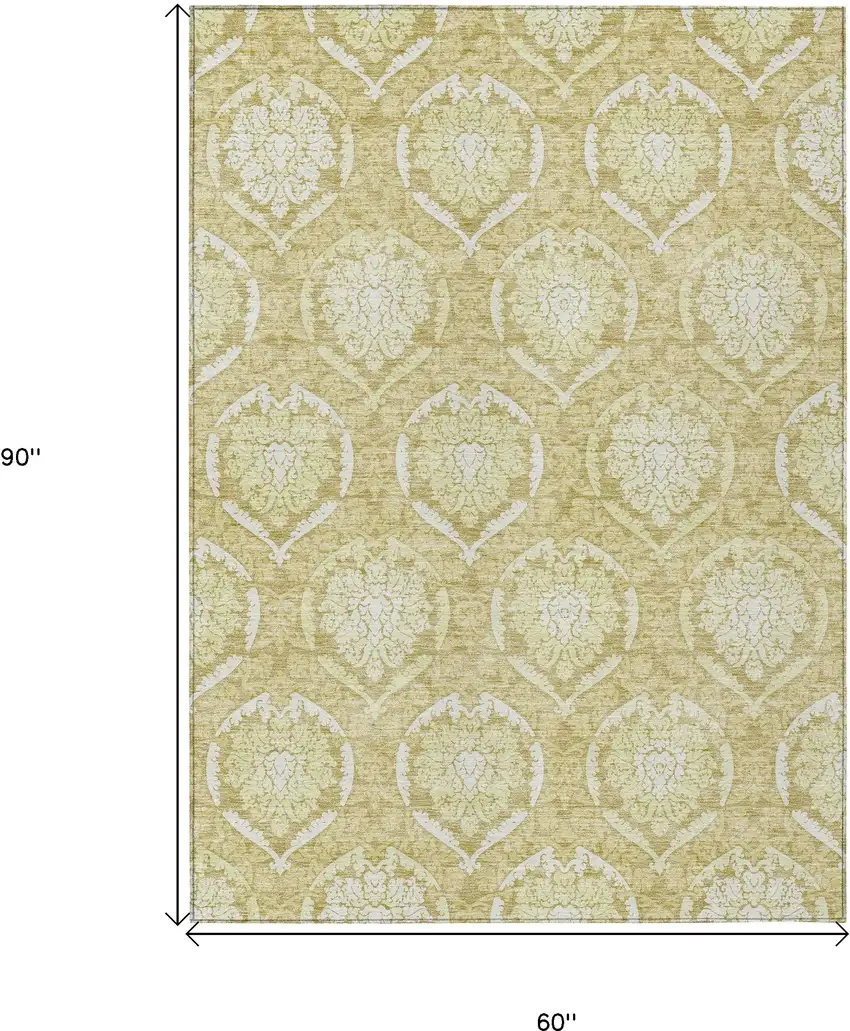 Gold Wheat And Ivory Medallion Washable Indoor Outdoor Area Rug Photo 3