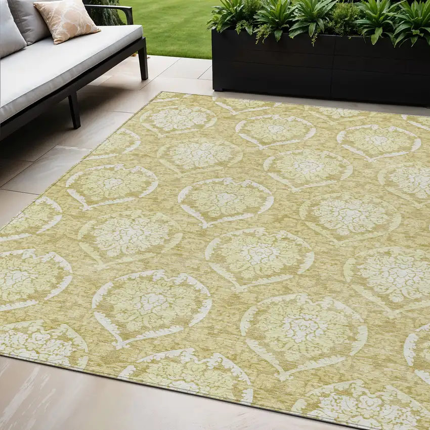 Gold Wheat And Ivory Medallion Washable Indoor Outdoor Area Rug Photo 1