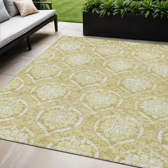 Gold Wheat And Ivory Medallion Washable Indoor Outdoor Area Rug Photo 1