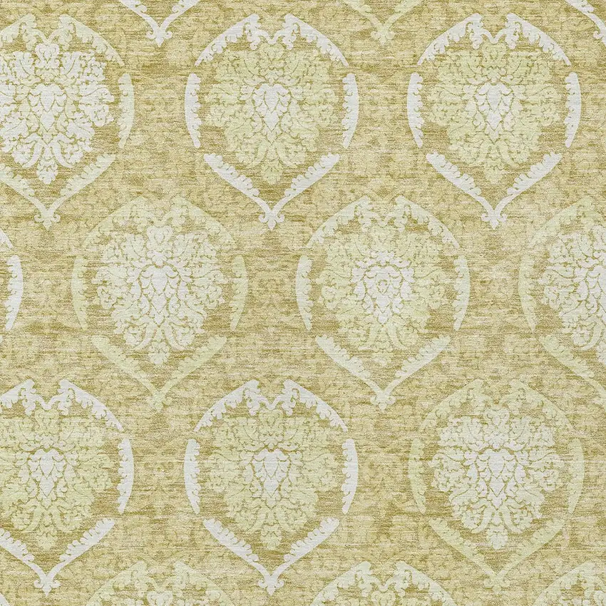 Gold Wheat And Ivory Medallion Washable Indoor Outdoor Area Rug Photo 6
