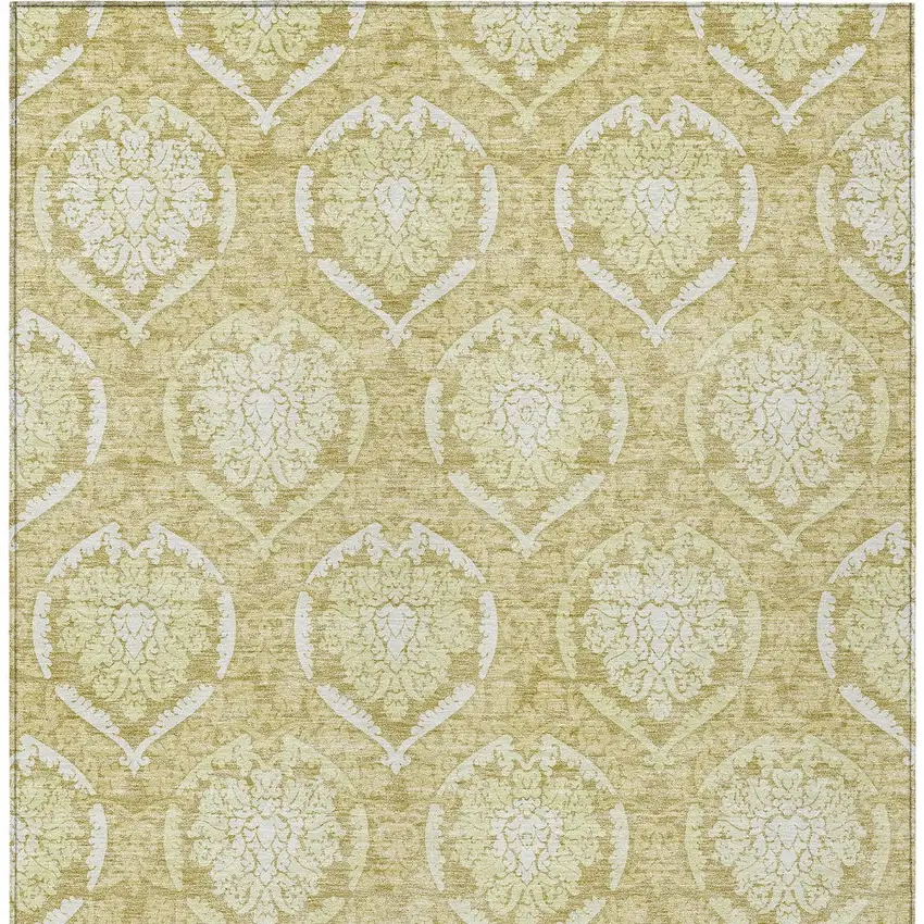 Gold Wheat And Ivory Medallion Washable Indoor Outdoor Area Rug Photo 7