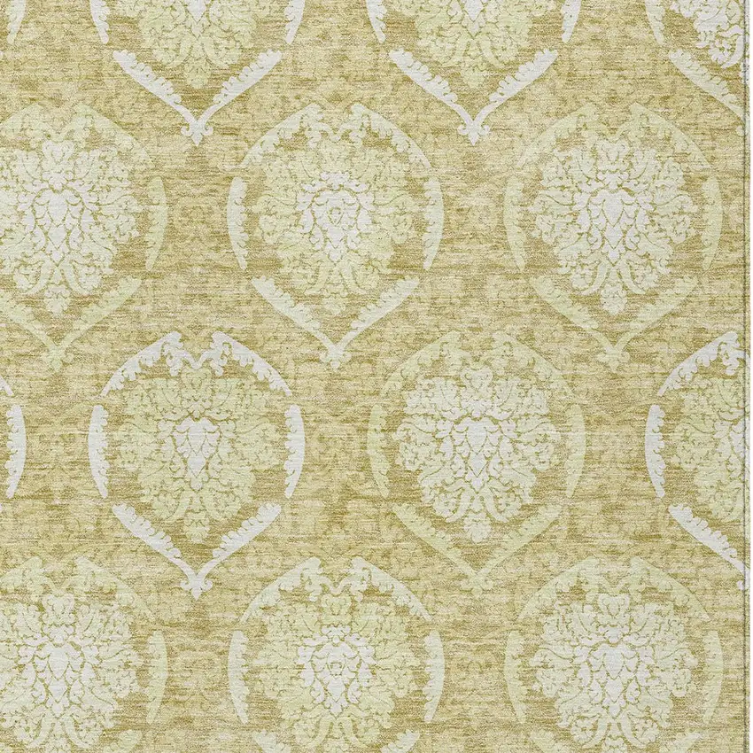 Gold Wheat And Ivory Medallion Washable Indoor Outdoor Area Rug Photo 6