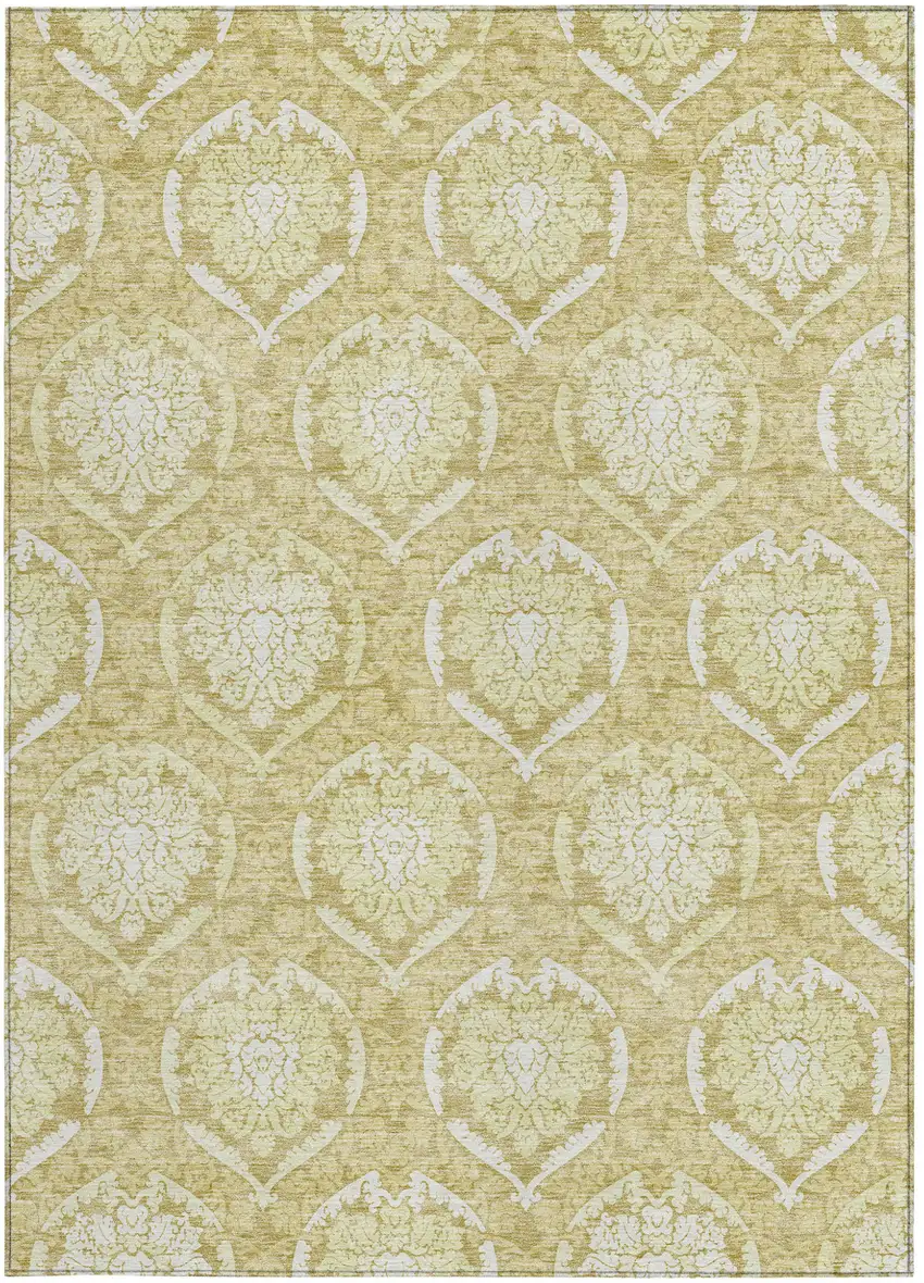 Gold Wheat And Ivory Medallion Washable Indoor Outdoor Area Rug Photo 7