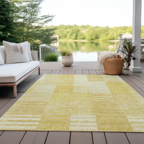 Gold Wheat And Ivory Striped Washable Indoor Outdoor Area Rug Photo 9