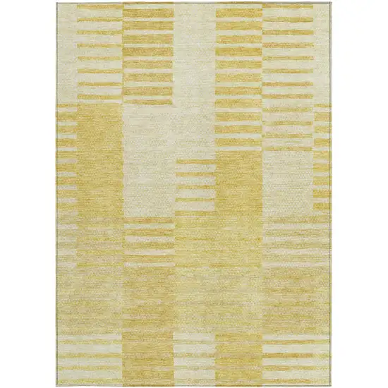 Gold Wheat And Ivory Striped Washable Indoor Outdoor Area Rug Photo 6