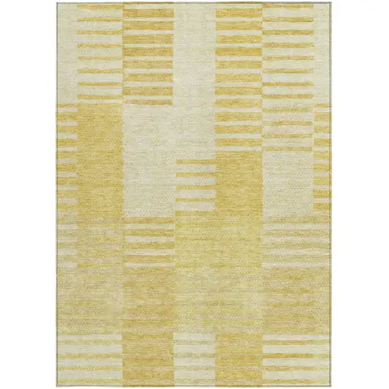 Gold Wheat And Ivory Striped Washable Indoor Outdoor Area Rug Photo 6