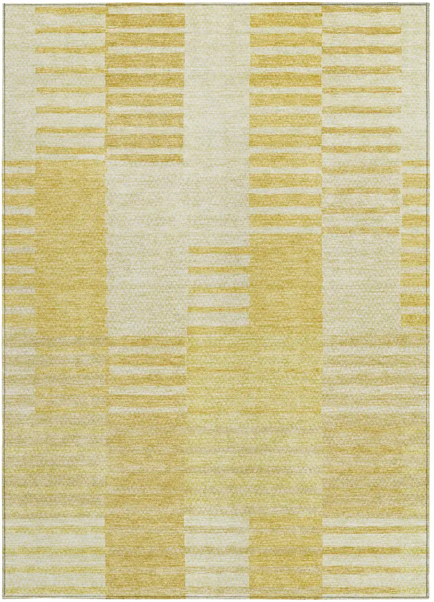 Gold Wheat And Ivory Striped Washable Indoor Outdoor Area Rug Photo 6