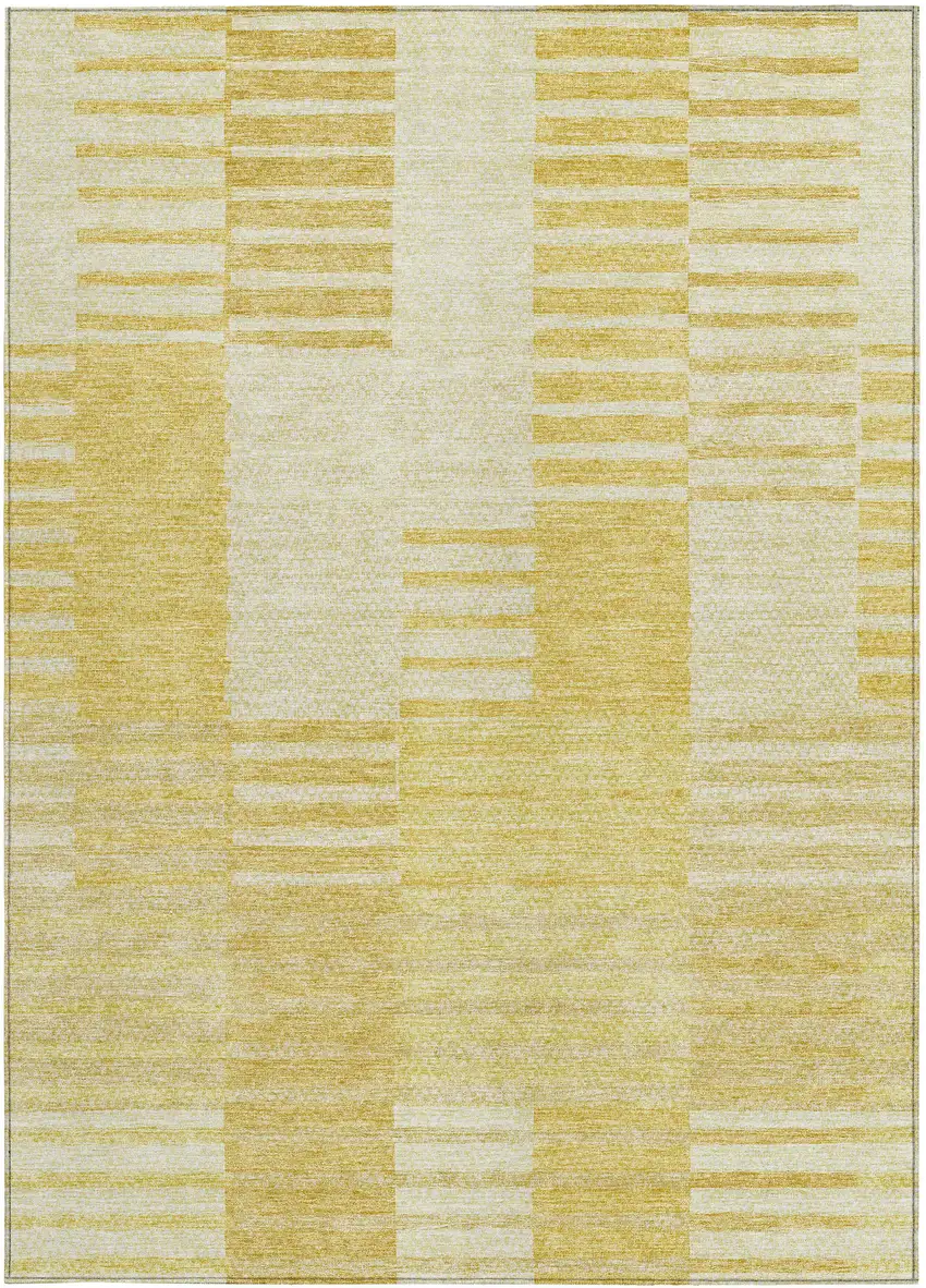 Gold Wheat And Ivory Striped Washable Indoor Outdoor Area Rug Photo 6