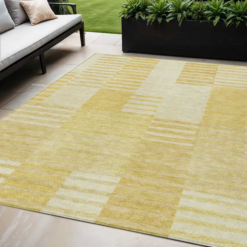 Gold Wheat And Ivory Striped Washable Indoor Outdoor Area Rug Photo 1