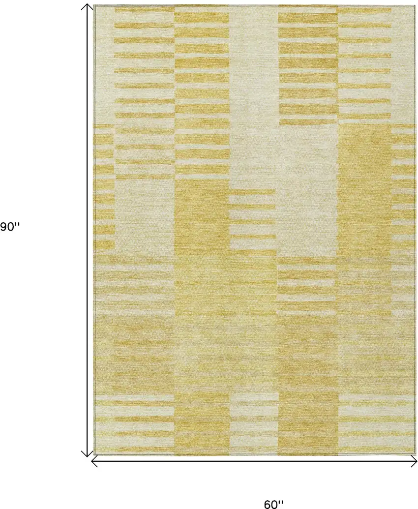 Gold Wheat And Ivory Striped Washable Indoor Outdoor Area Rug Photo 3
