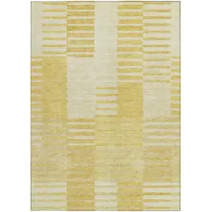 Photo of Gold Wheat And Ivory Striped Washable Indoor Outdoor Area Rug