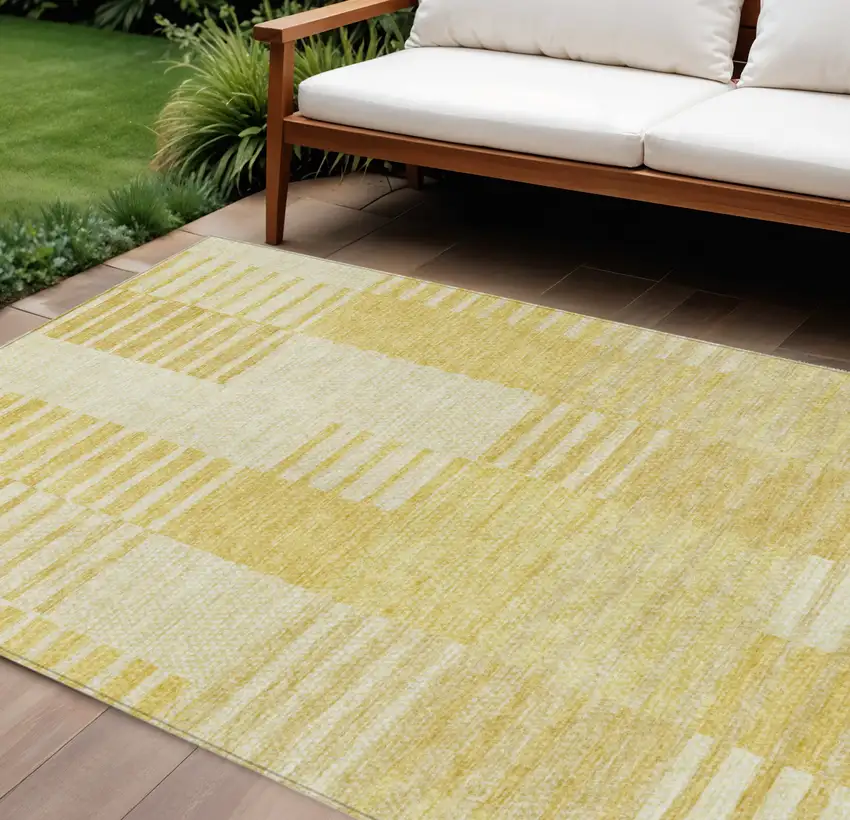 Gold Wheat And Ivory Striped Washable Indoor Outdoor Area Rug Photo 1