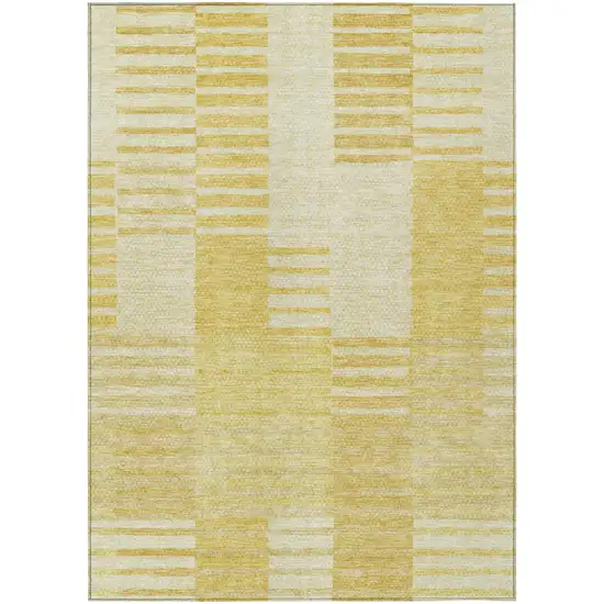 Gold Wheat And Ivory Striped Washable Indoor Outdoor Area Rug Photo 2