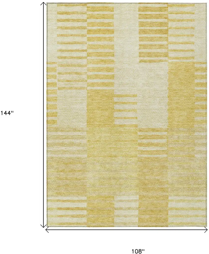 Gold Wheat And Ivory Striped Washable Indoor Outdoor Area Rug Photo 3