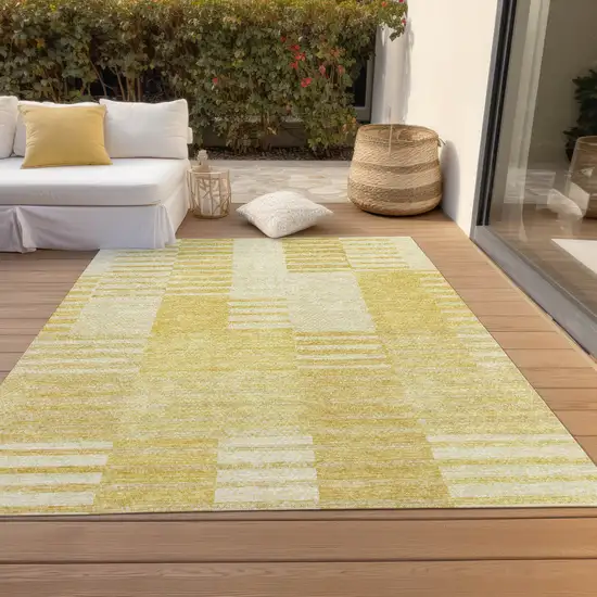Gold Wheat And Ivory Striped Washable Indoor Outdoor Area Rug Photo 7