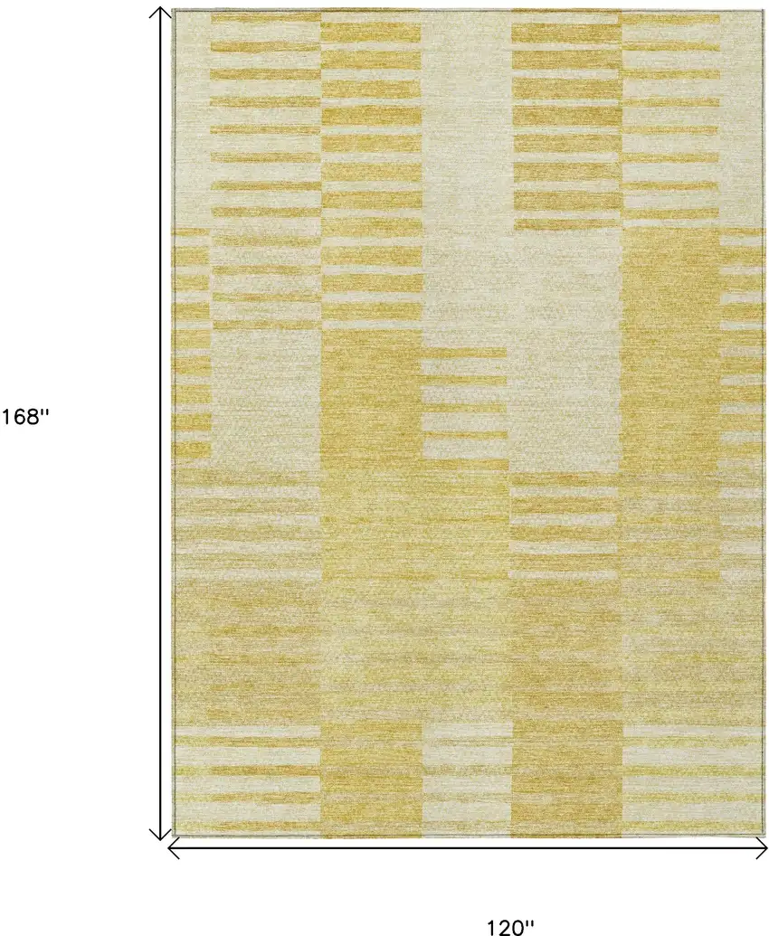 Gold Wheat And Ivory Striped Washable Indoor Outdoor Area Rug Photo 3