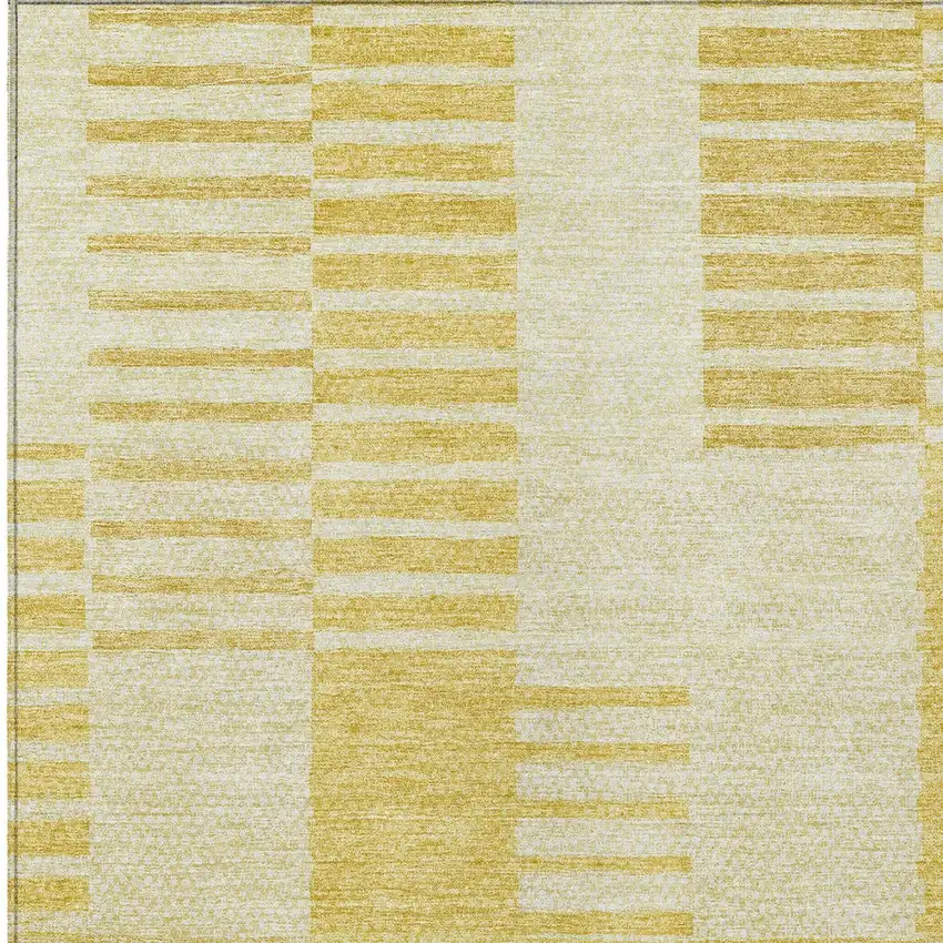 Gold Wheat And Ivory Striped Washable Indoor Outdoor Area Rug Photo 5