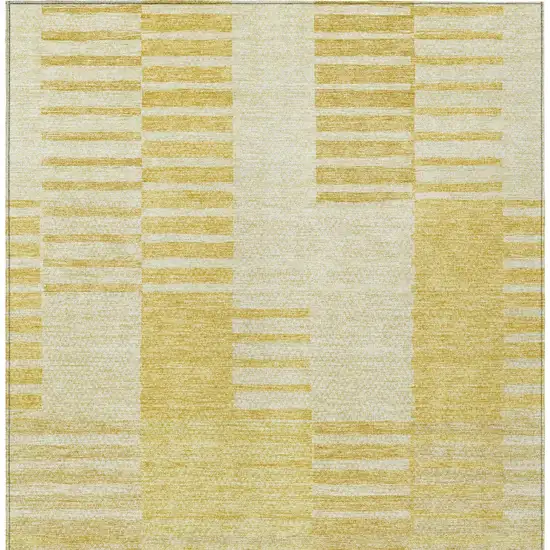 Gold Wheat And Ivory Striped Washable Indoor Outdoor Area Rug Photo 6