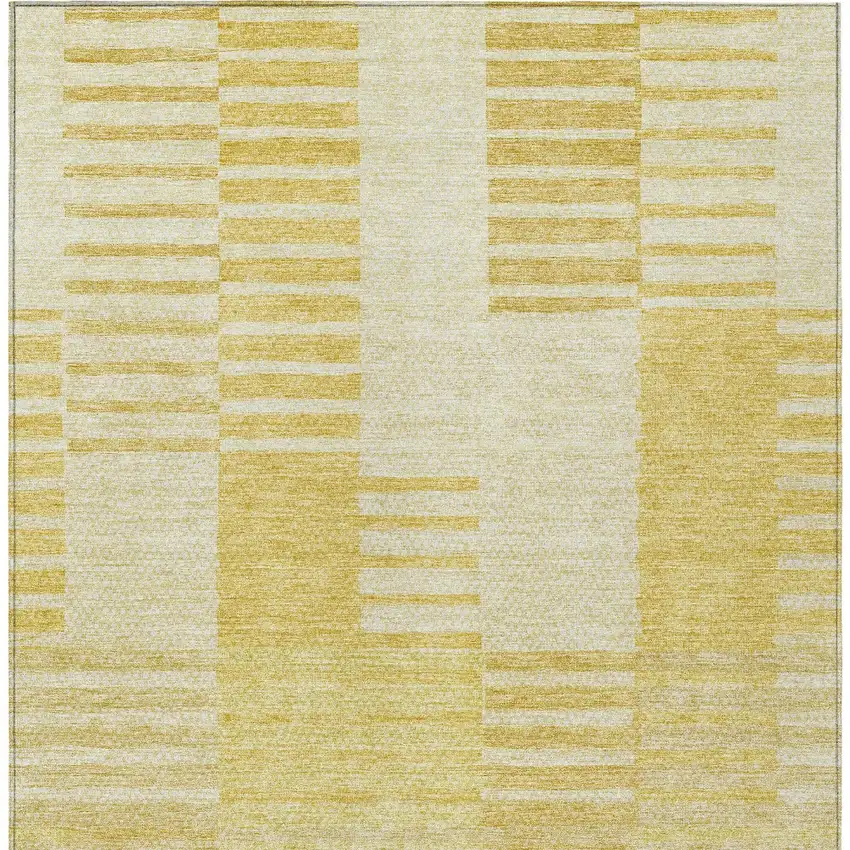 Gold Wheat And Ivory Striped Washable Indoor Outdoor Area Rug Photo 6