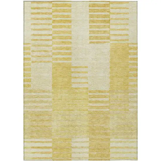 Gold Wheat And Ivory Striped Washable Indoor Outdoor Area Rug Photo 2