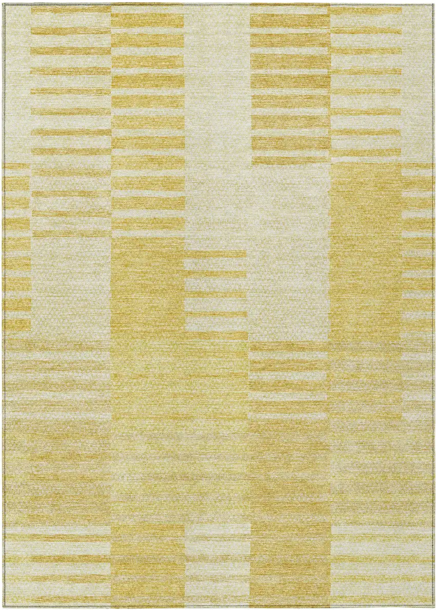 Gold Wheat And Ivory Striped Washable Indoor Outdoor Area Rug Photo 2