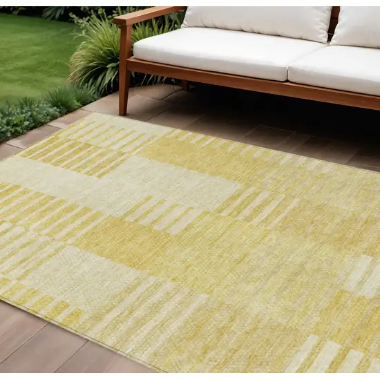 Gold Wheat And Ivory Striped Washable Indoor Outdoor Area Rug Photo 1
