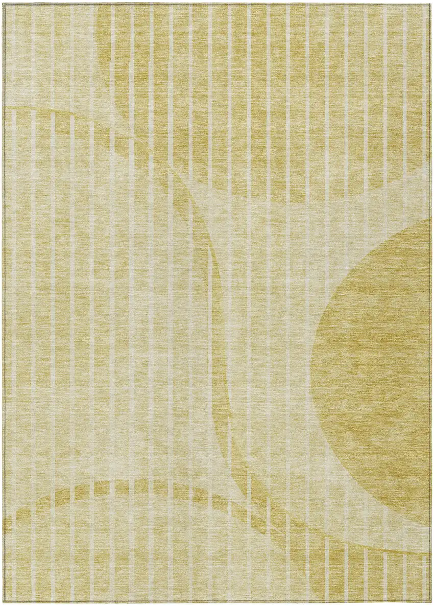 Gold Wheat And Ivory Striped Washable Indoor Outdoor Area Rug Photo 1