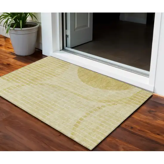 Gold Wheat And Ivory Striped Washable Indoor Outdoor Area Rug Photo 1
