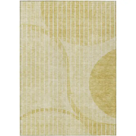 Gold Wheat And Ivory Striped Washable Indoor Outdoor Area Rug Photo 1