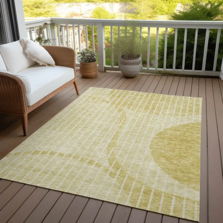 Gold Wheat And Ivory Striped Washable Indoor Outdoor Area Rug Photo 6